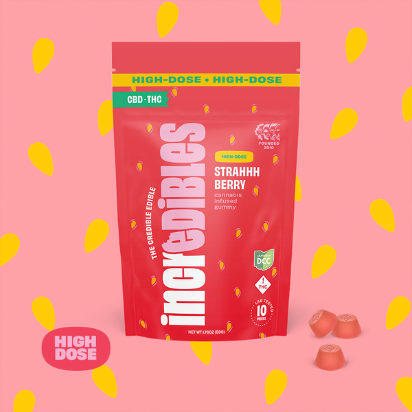 1:1 Strahhhberry + CBD High Dose | Gummies | 10 pack | 500mg THC / 500mg CBD