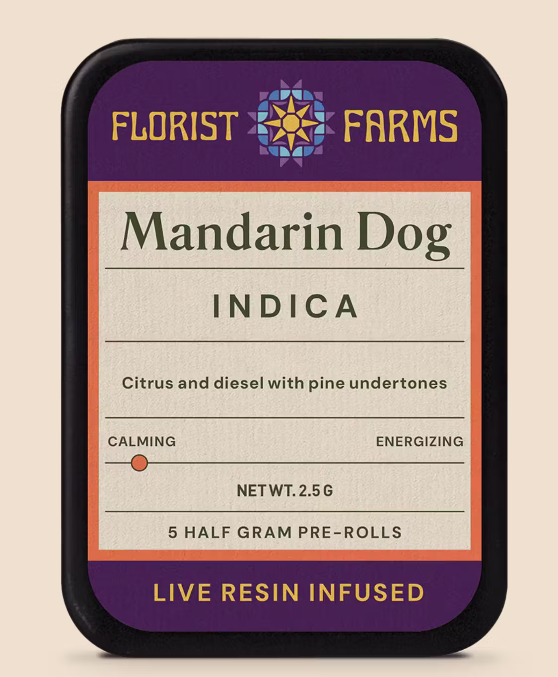 FLORIST FARMS - LIVE RESIN INFUSED - MANDARIN DOG - .5G PRE ROLLS - 5PK - INDICA