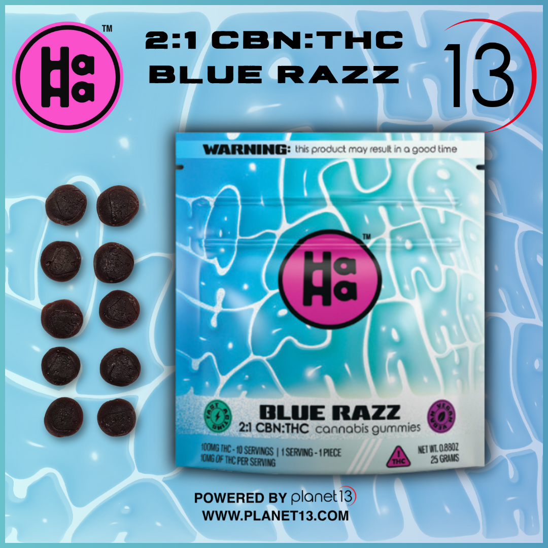 HaHa Blue Razz 2:1 200mgCBN:100mgTHC Gummies
