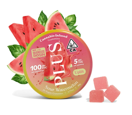 PLUS Sour Watermelon 20Pk x 5mg Solventless Rosin Gummies 100mg