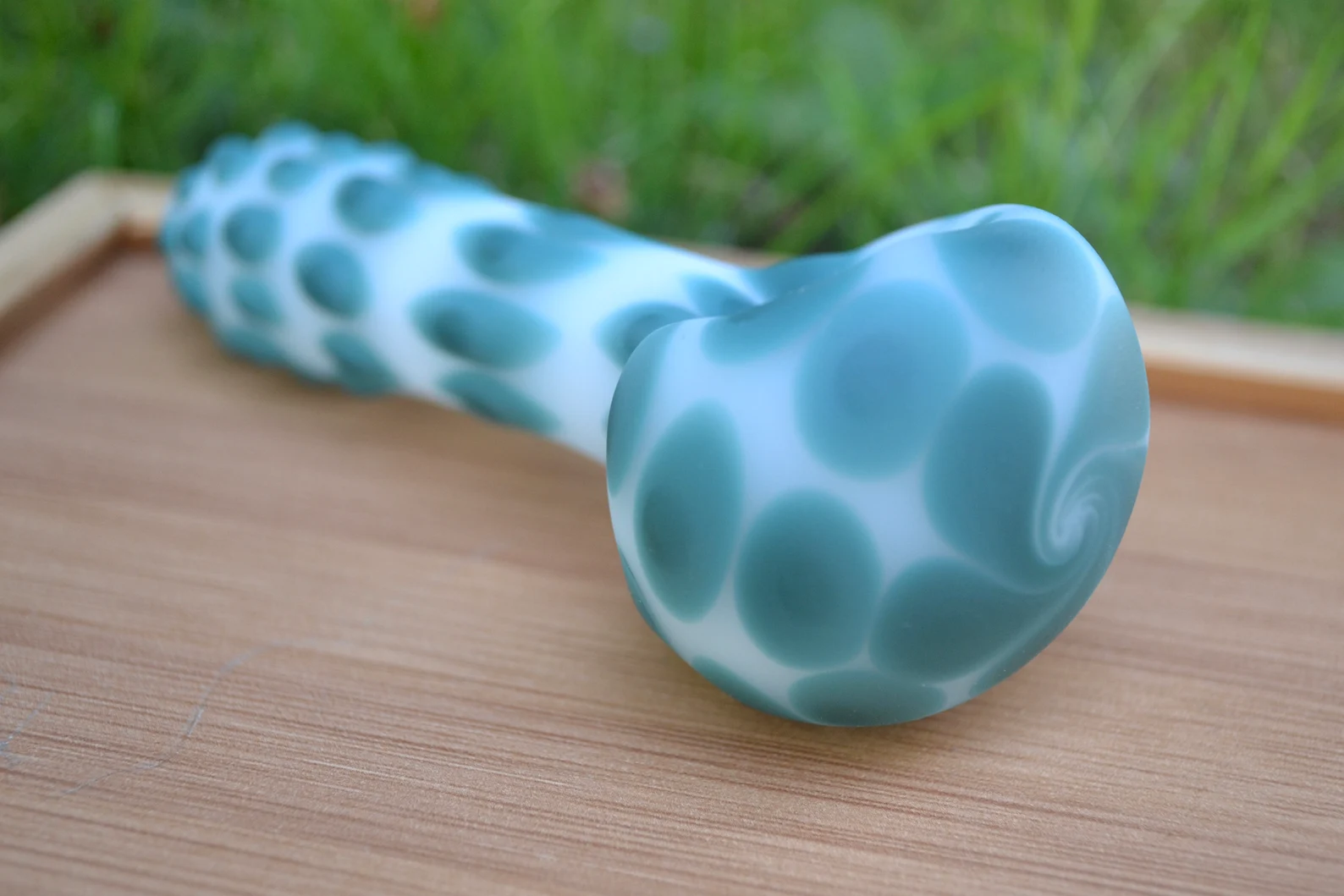 Matte Blue and White Turtle Design Spoon Pipe