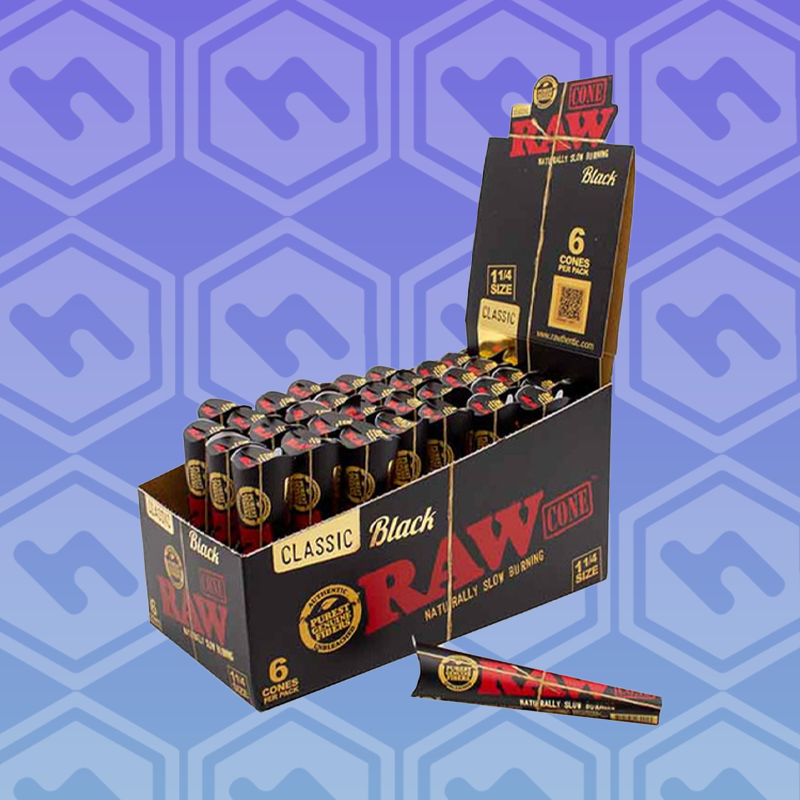 RAW | Black Classic Cones | 6 Pack | 1 1/4" Size