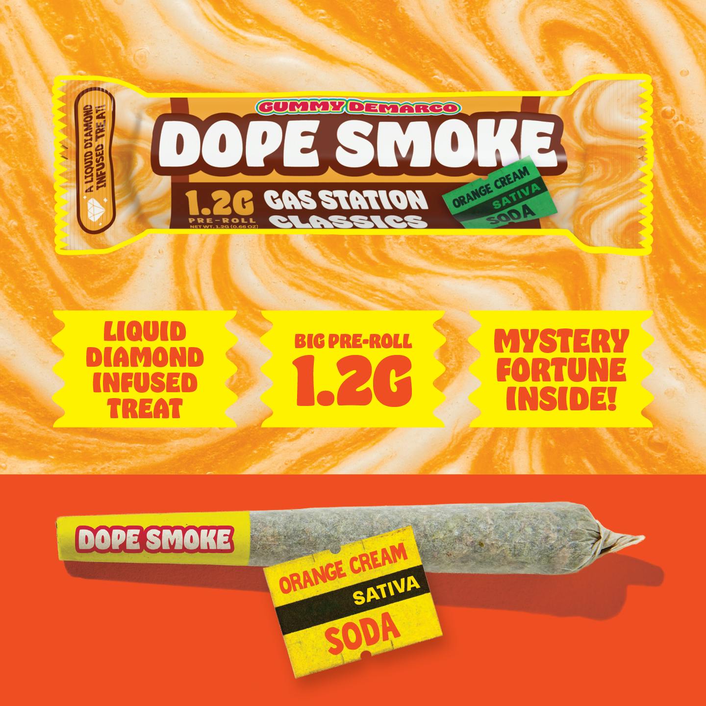 Dope Smoke: Orange Cream Soda Gas Station 1.2G Liquid Diamond Infused Preroll