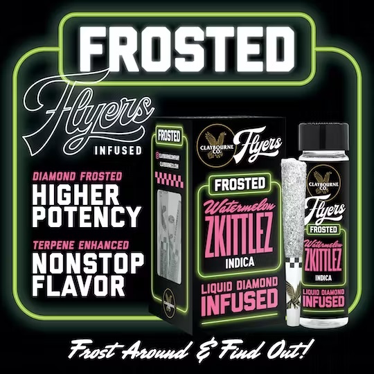 CLAYBOURNE CO. - FLYERS FROSTED - INFUSED PREROLL - 5PK - INDICA - WATERMELON ZKITTLEZ