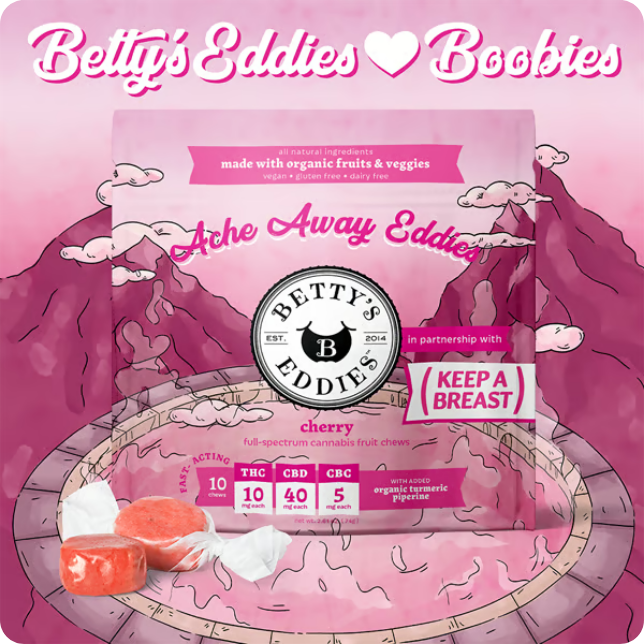 Ache Away Eddies - Cherry - Eddies Loves Boobies - CBD:THC:CBC - Fruit Chews - 100mg (10pk)
