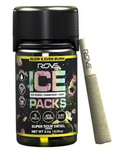 Rove - Super Sour Diesel - 3g/5pk - Ice Pack Rosin, Diamond, Hash Infused Prerolls