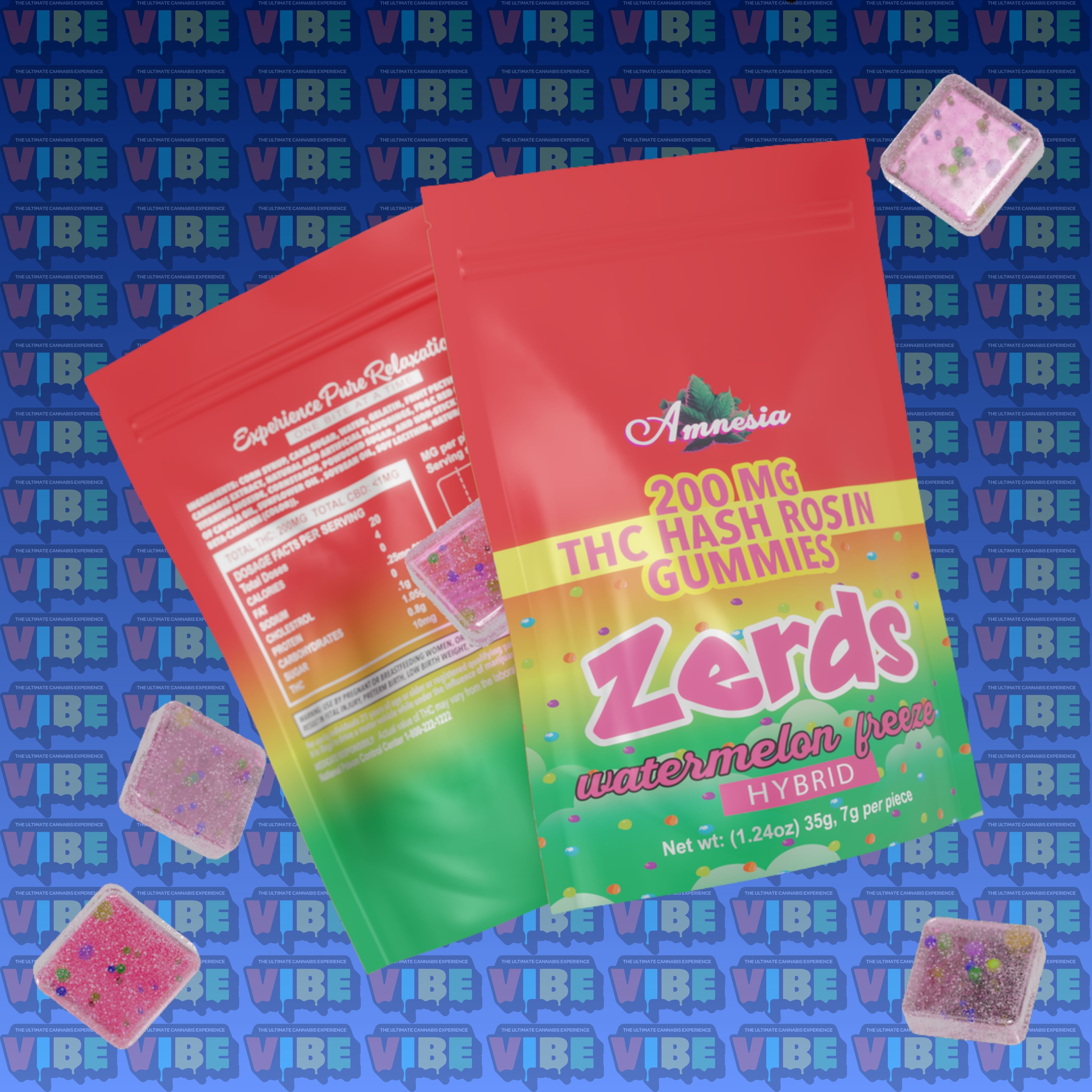 Watermelon Freeze Zerds 5pk | 200mg Hash Rosin Gummies | REC