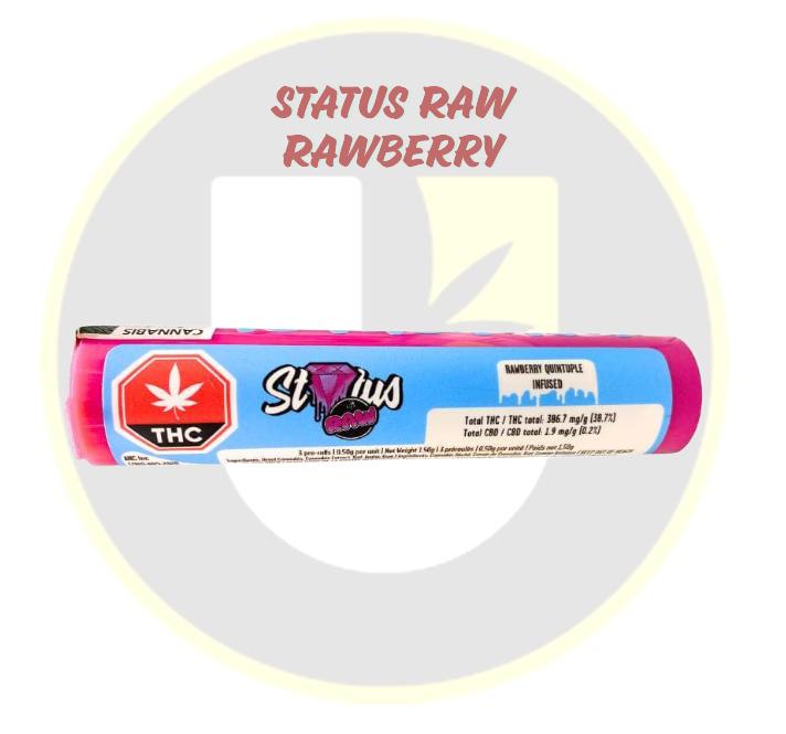 Status Raw - Rawberry 3 x Quintuple Kief Coated Infused Pre-Rolls