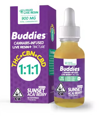 Buddies Sunset Tincture Liquid Live Resin THC/CBD/CBN 5mg:5mg:5mg 900mg 30ml