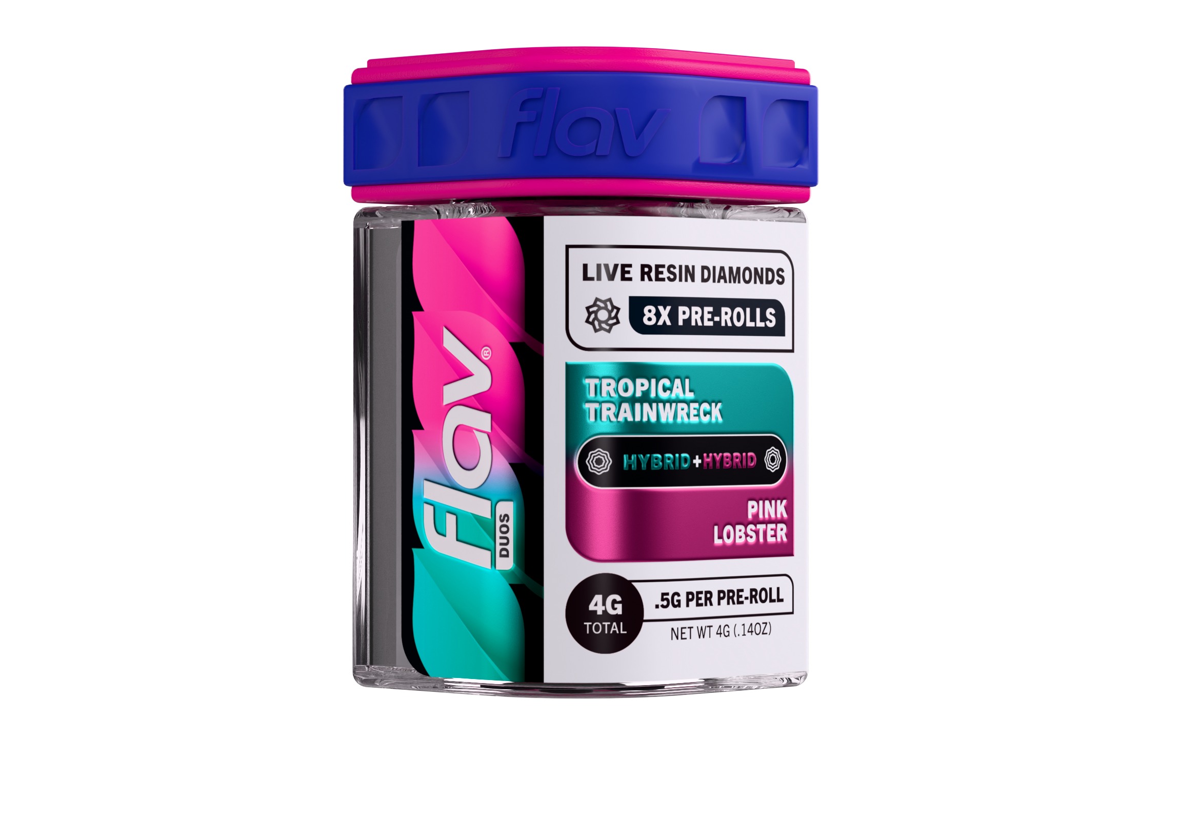 Flav - Tropical Trainwreck x Pink Lobster Live Resin Diamonds Infused Preroll 8pk - 4g