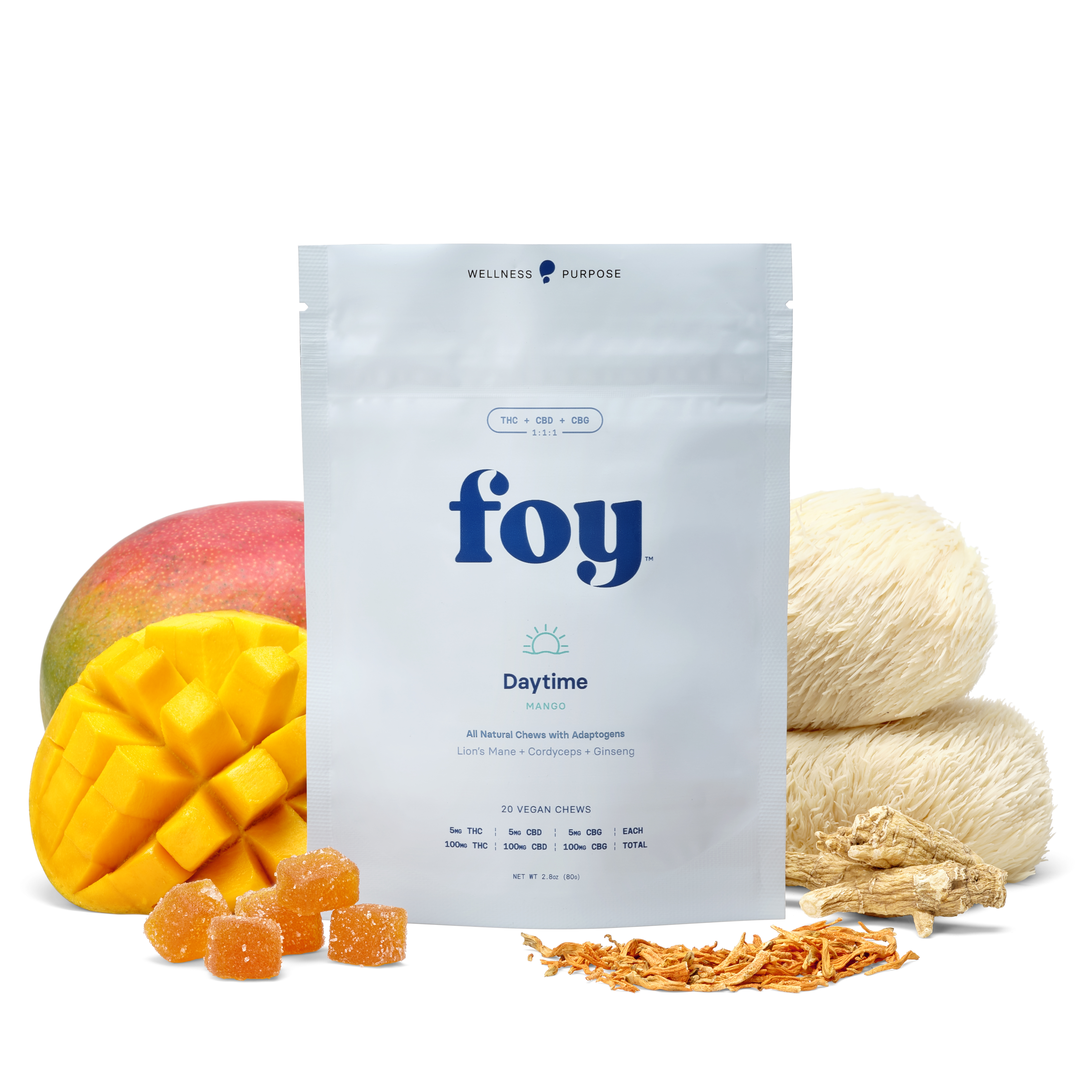 Daytime Chews with Organic Adaptogens 1:1:1 THC / CBD / CBG - 100mg, 20 pck —.1g
