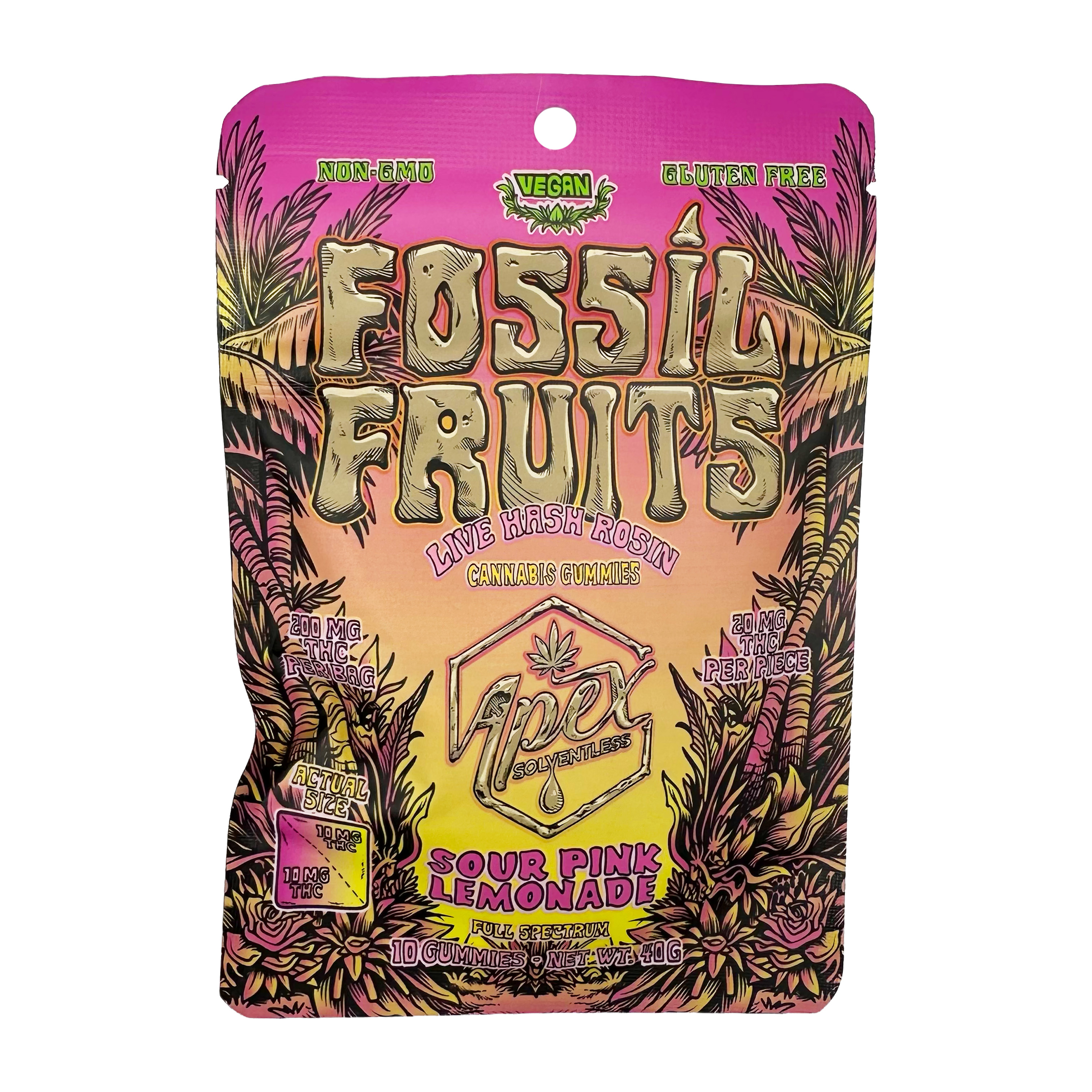 Apex Solventless | Fossil Fruits | 200mg Rosin Gummies | Pink Lemonade