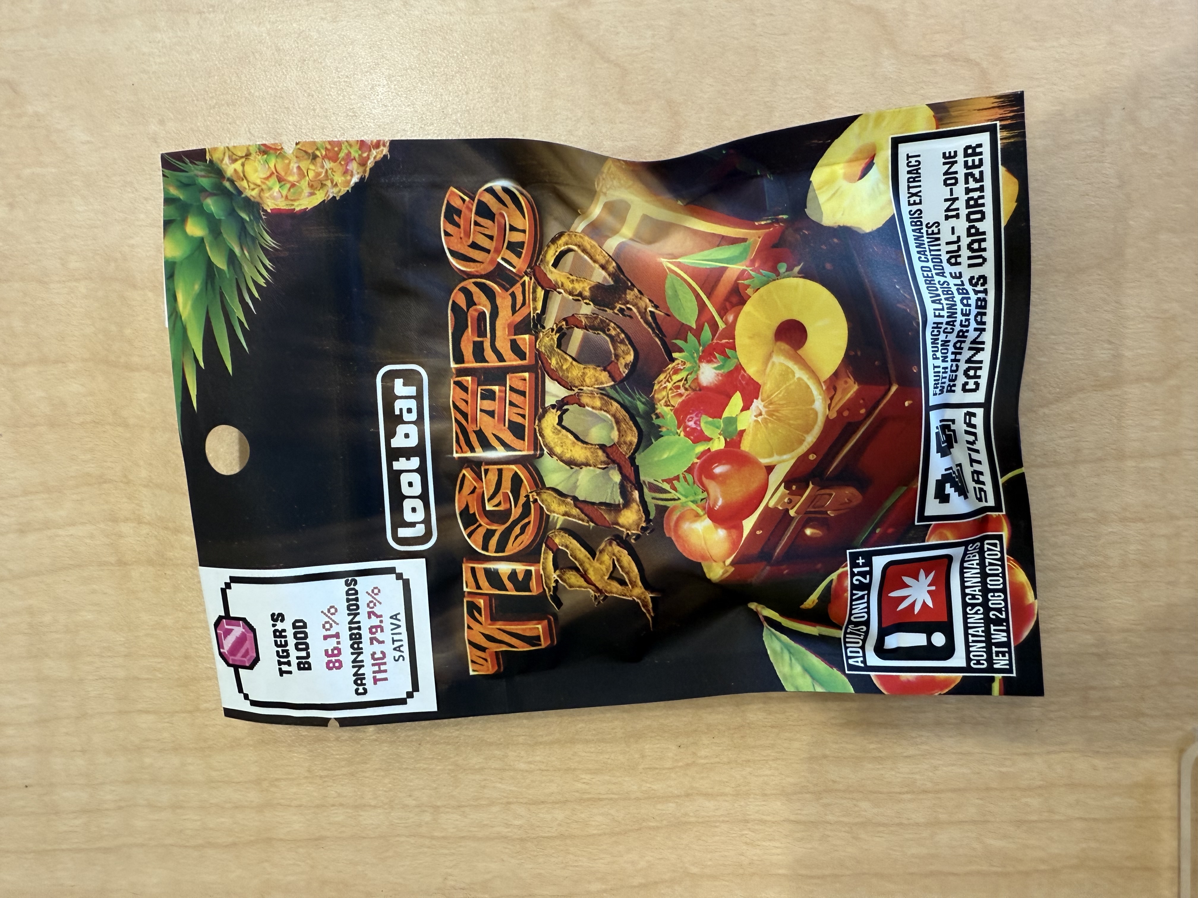 DISPOSABLE - VAPE - DISTILLATE - 2G - SATIVA - TIGERS BLOOD