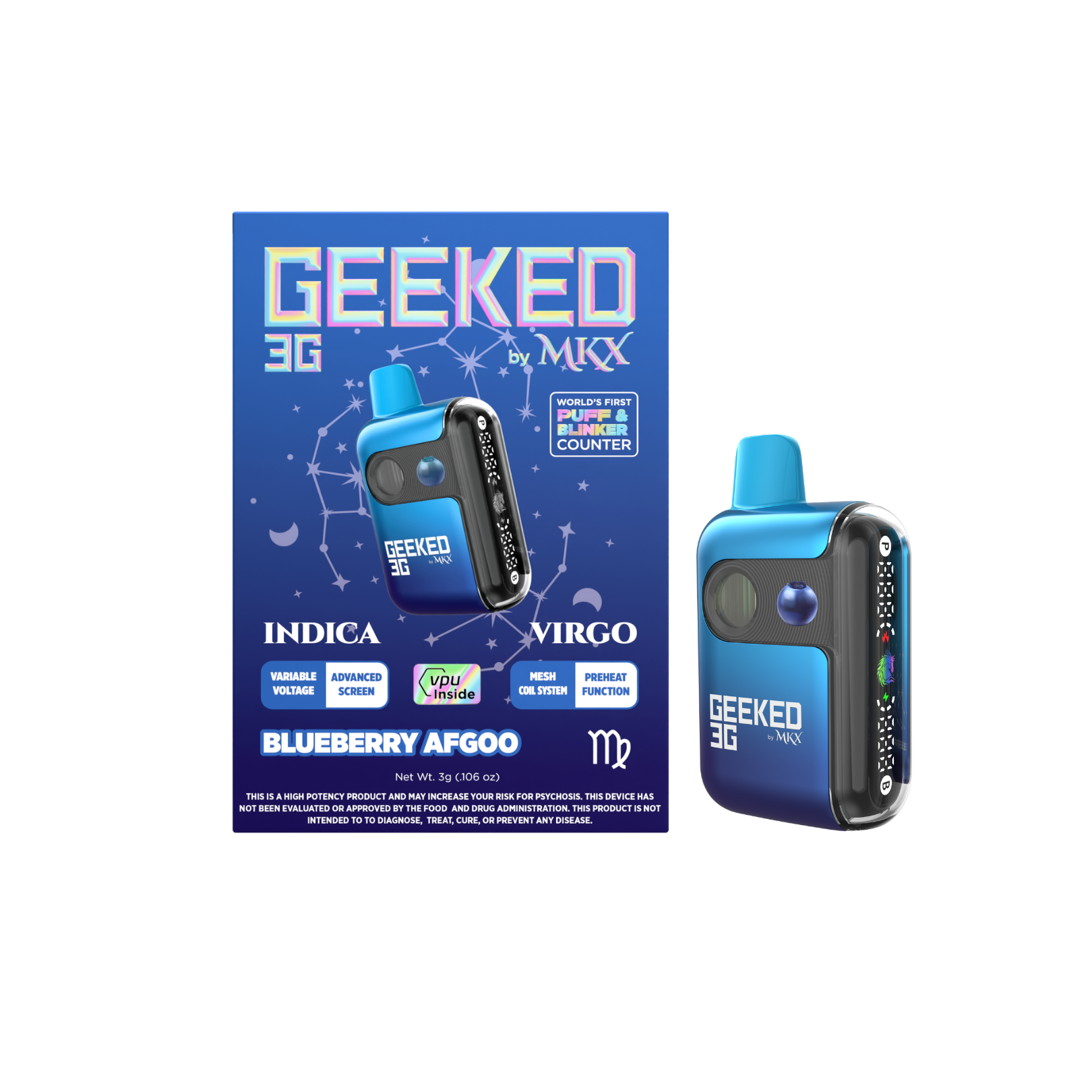 Geeked by MKX AIO | Blueberry Afgoo - VIRGO | 3g (Indica)