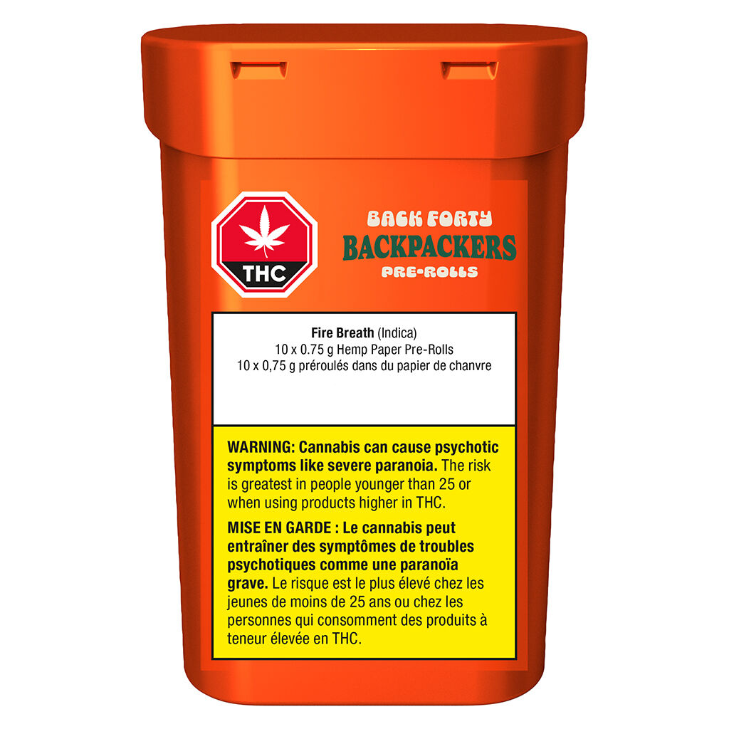 Back Forty - Backpackers Pre-Roll - Fire Breath - Indica - 10x0.75g