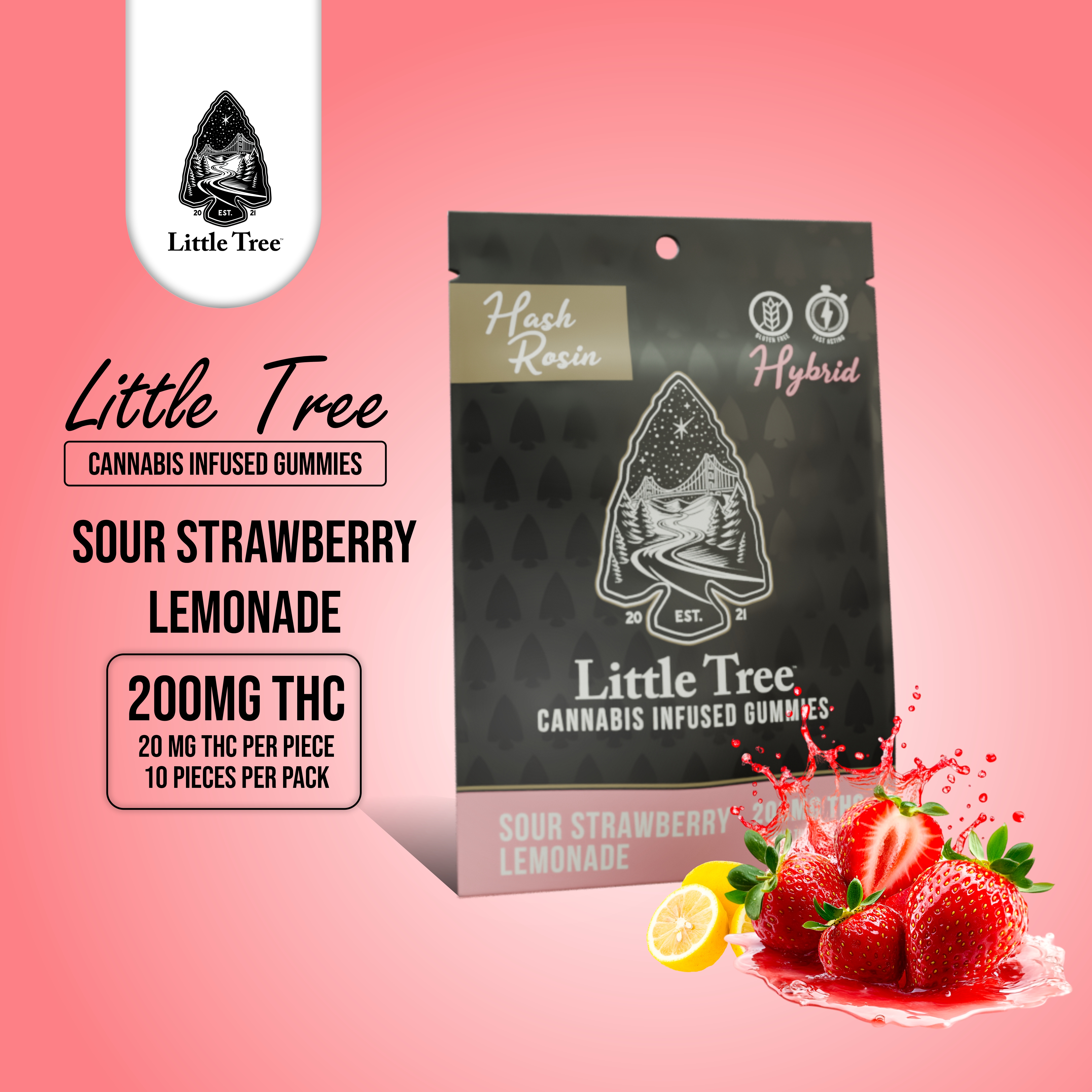 Little Tree Hash Rosin Gummies Sour Strawberry Lemonade 200mg