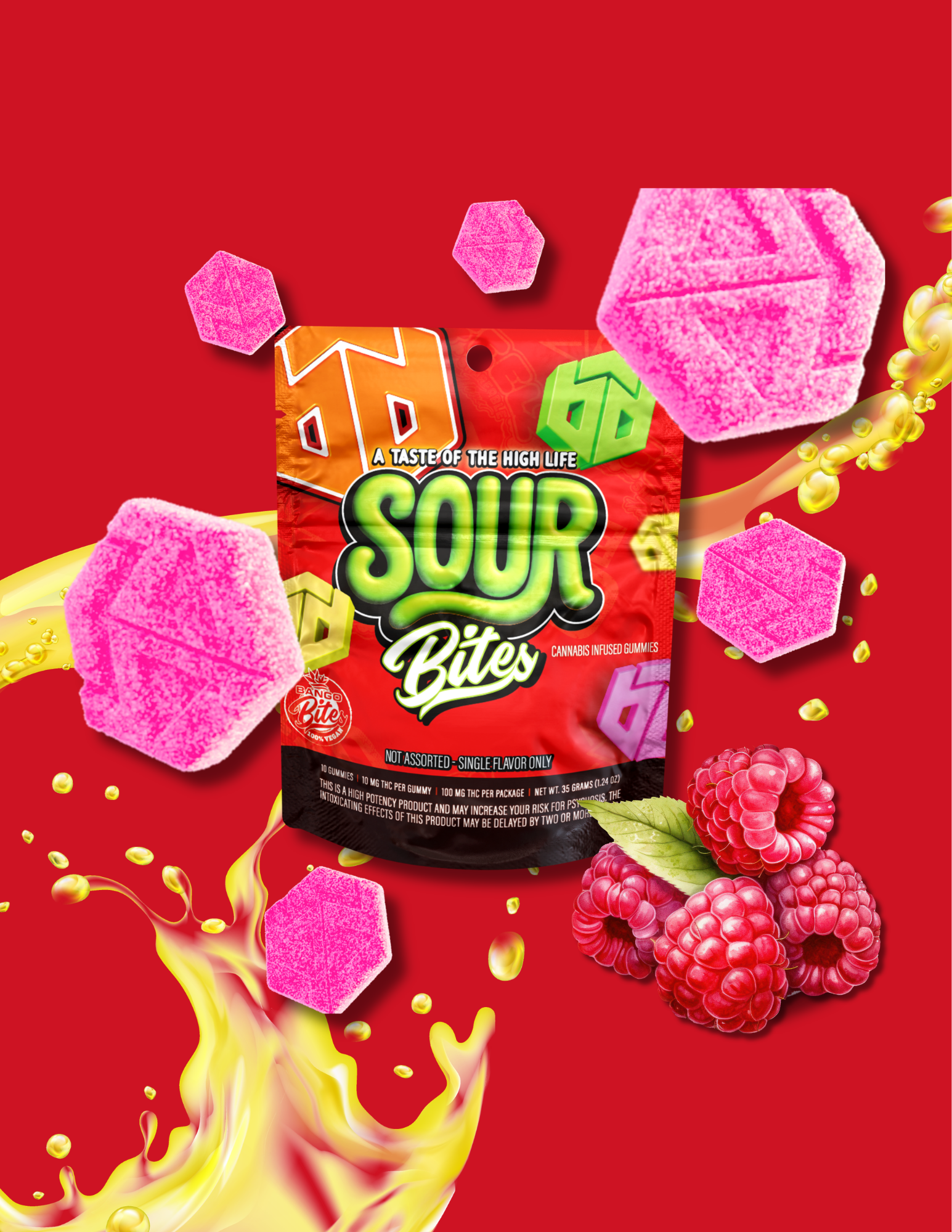 Bango Bites- Raspberry Lemon Drop Gummies 100mg 10-Pack