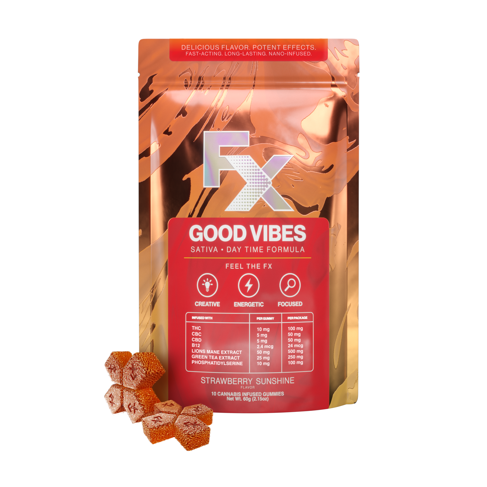 FX | [Good Vibes] Strawberry Sunshine | 2:1:1 THC/CBC/CBD Day Time Gummies 10PK