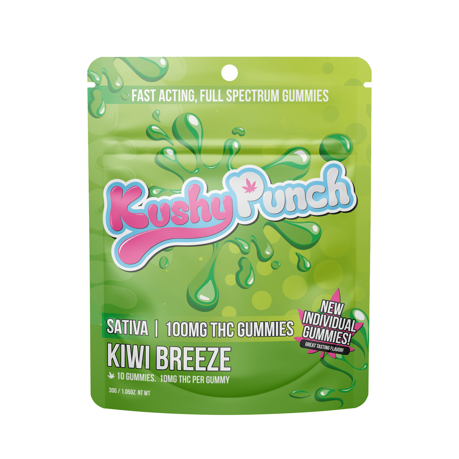 KUSHY PUNCH - KIWI BREEZE GUMMIES 10PK 100MG - SATIVA