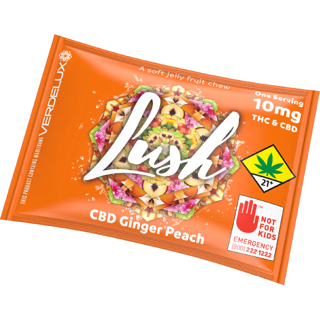 Lush Ginger Peach 1:1 Jelly Chew Gummy Single Edibles Verdelux | 20mg (DOH)
