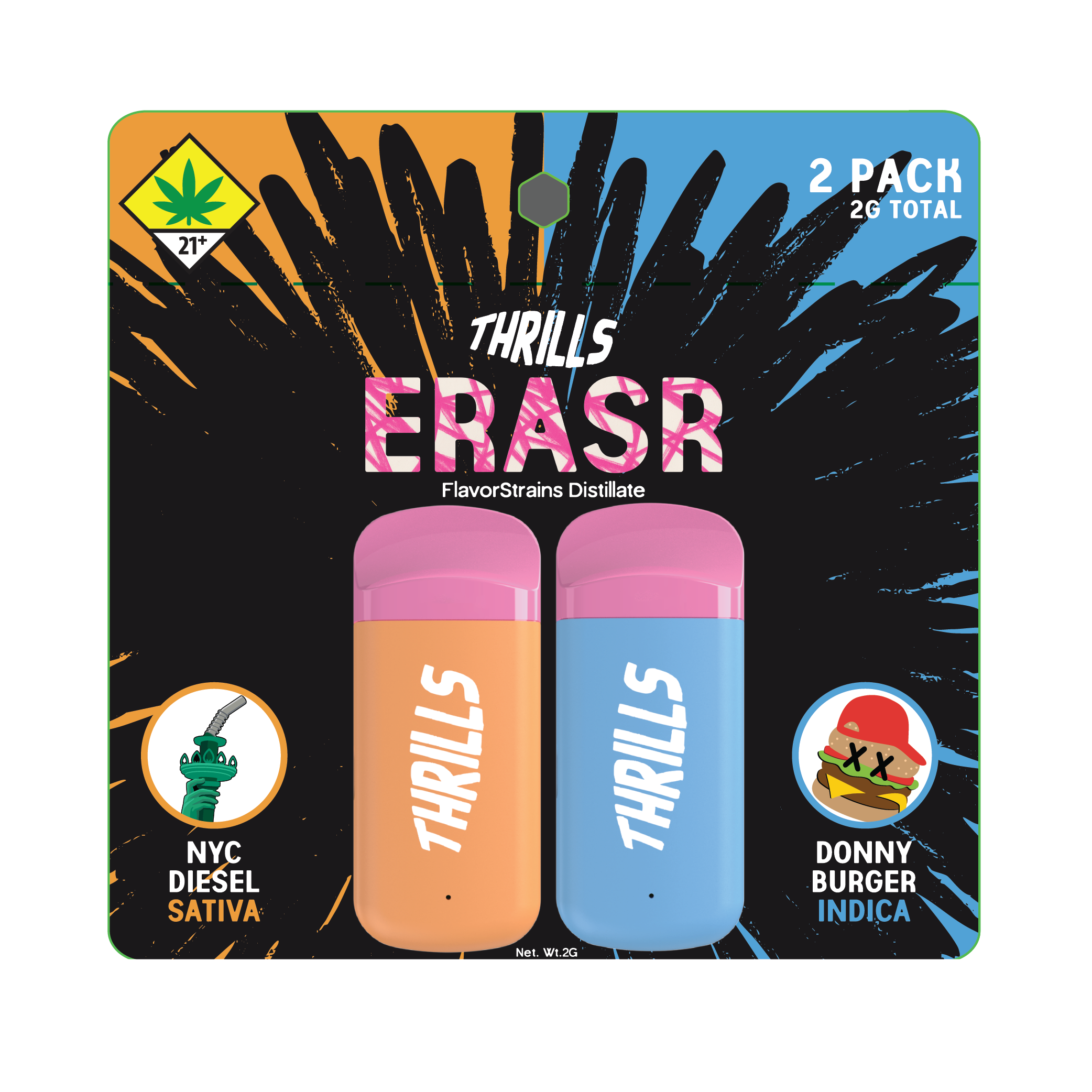 NYC Diesel X Donny Burger - FlavorStrains Erasr - All-In-One 2 Pack - 2g
