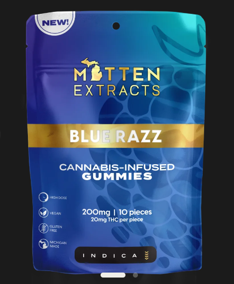 Mitten Extracts | Blue Razz | Infused Gummies | 200mg | Indica