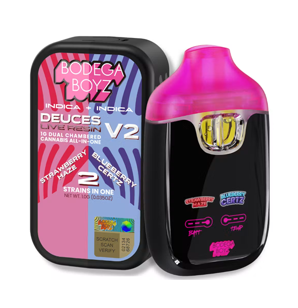 Bodega Boyz | Strawberry Haze x Blueberry Certz | V2 Deuces Dual Chambered Live Resin Vape 1g