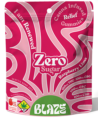 Blaze - CBC:CBG:CBD 1:1:1:1 Zero Sugar Raspberry Lime Gummy 10pk 400mg