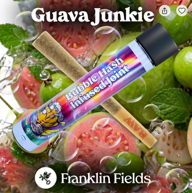 Franklin Fields | Guava Junkie | Bubble Hash Infused Pre-roll | 1.25g | Hybrid
