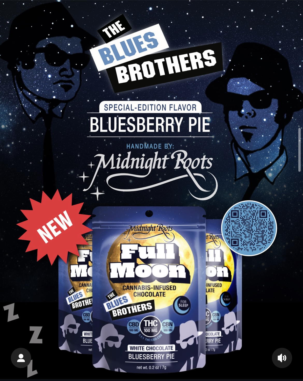 FULL MOON | Edible | Chocolate | 1:1:1 | THC:CBD:CBN | Bluesberry Pie | 100mg