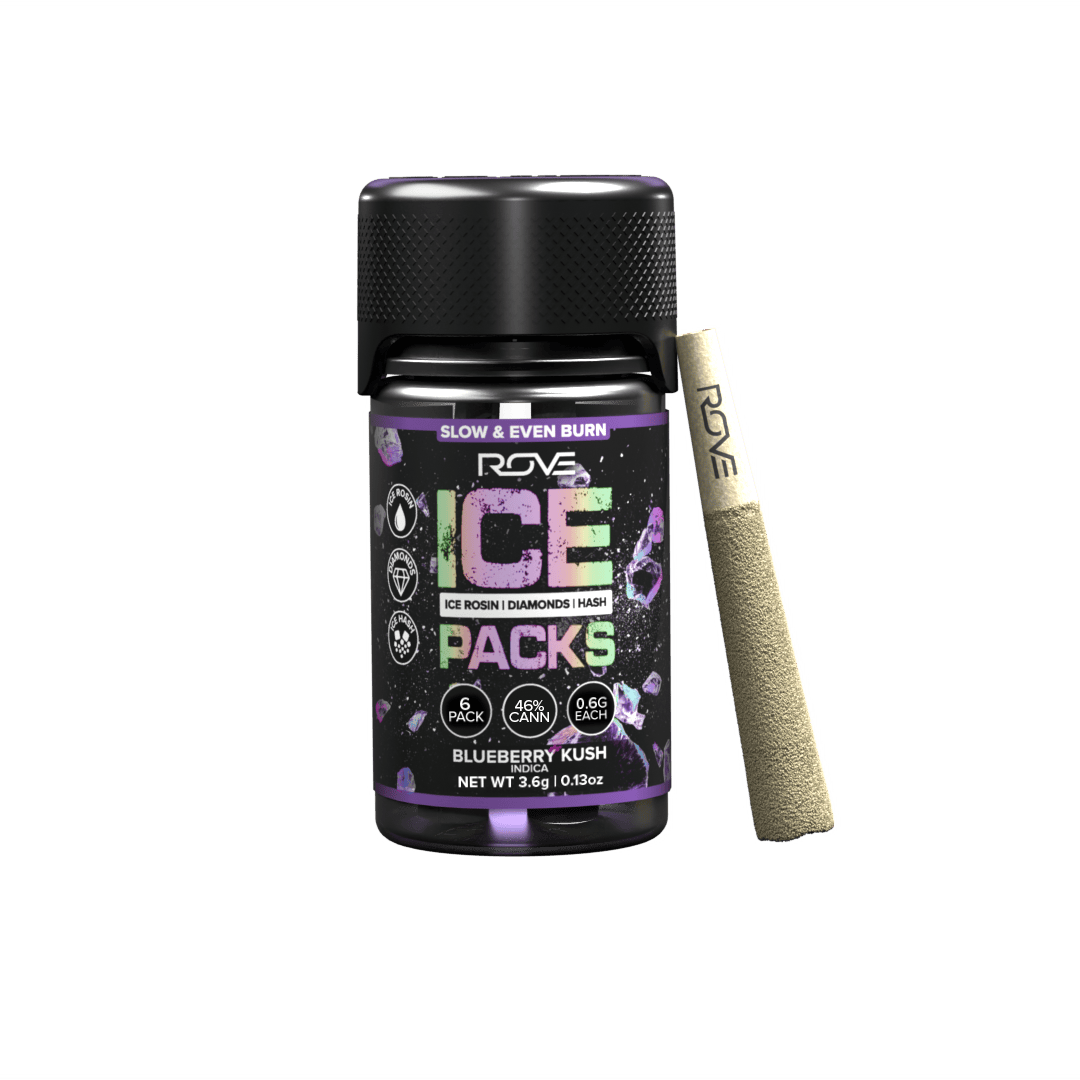 Blueberry Kush Ice Pack | .6g - 6 (3.6g) Pack Rosin/Diamonds/Hash Infused Preroll | REC