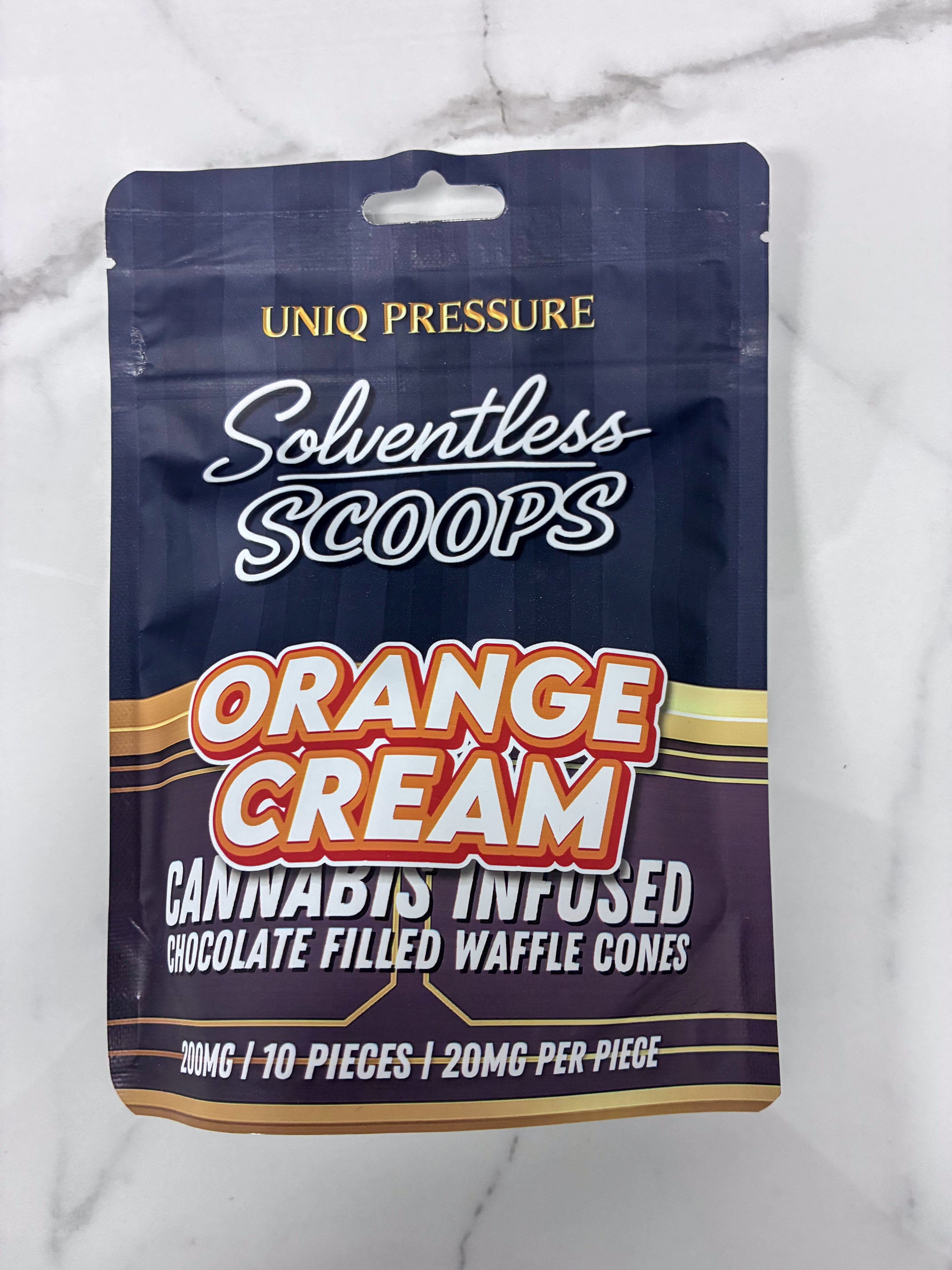 Edibles | Solventless Scoops | Rosin Waffle Cones | Orange Cream | 200mg | Uniq Pressure