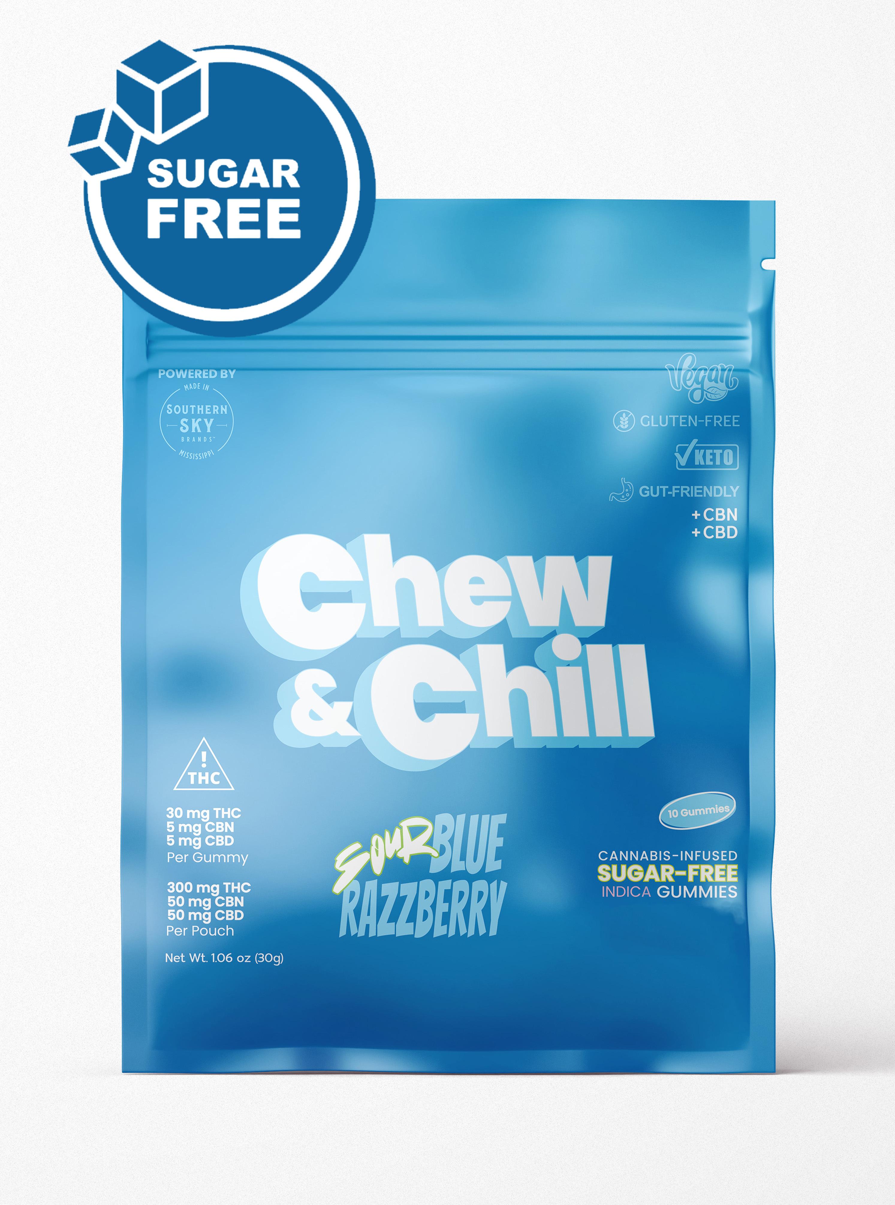 300mg | Chew & Chill Sour Blue Razz | Sugar-Free Gummies