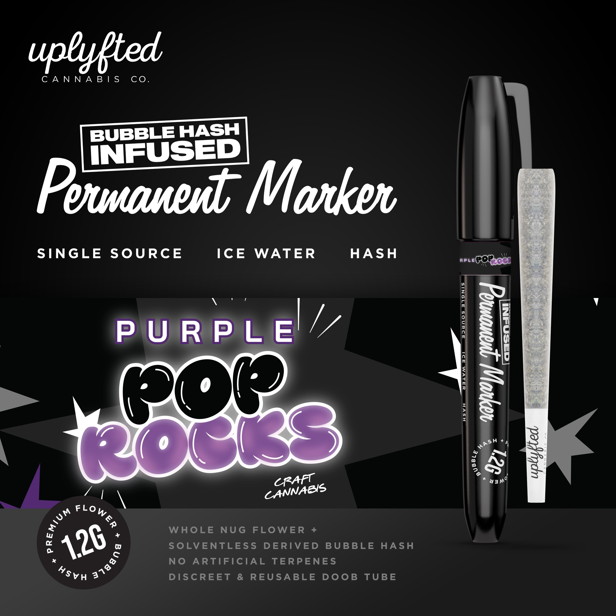 UpLyfted - 1.2G Bubble Hash Infused Preroll - Permanent Marker x Purple Pop Rocks