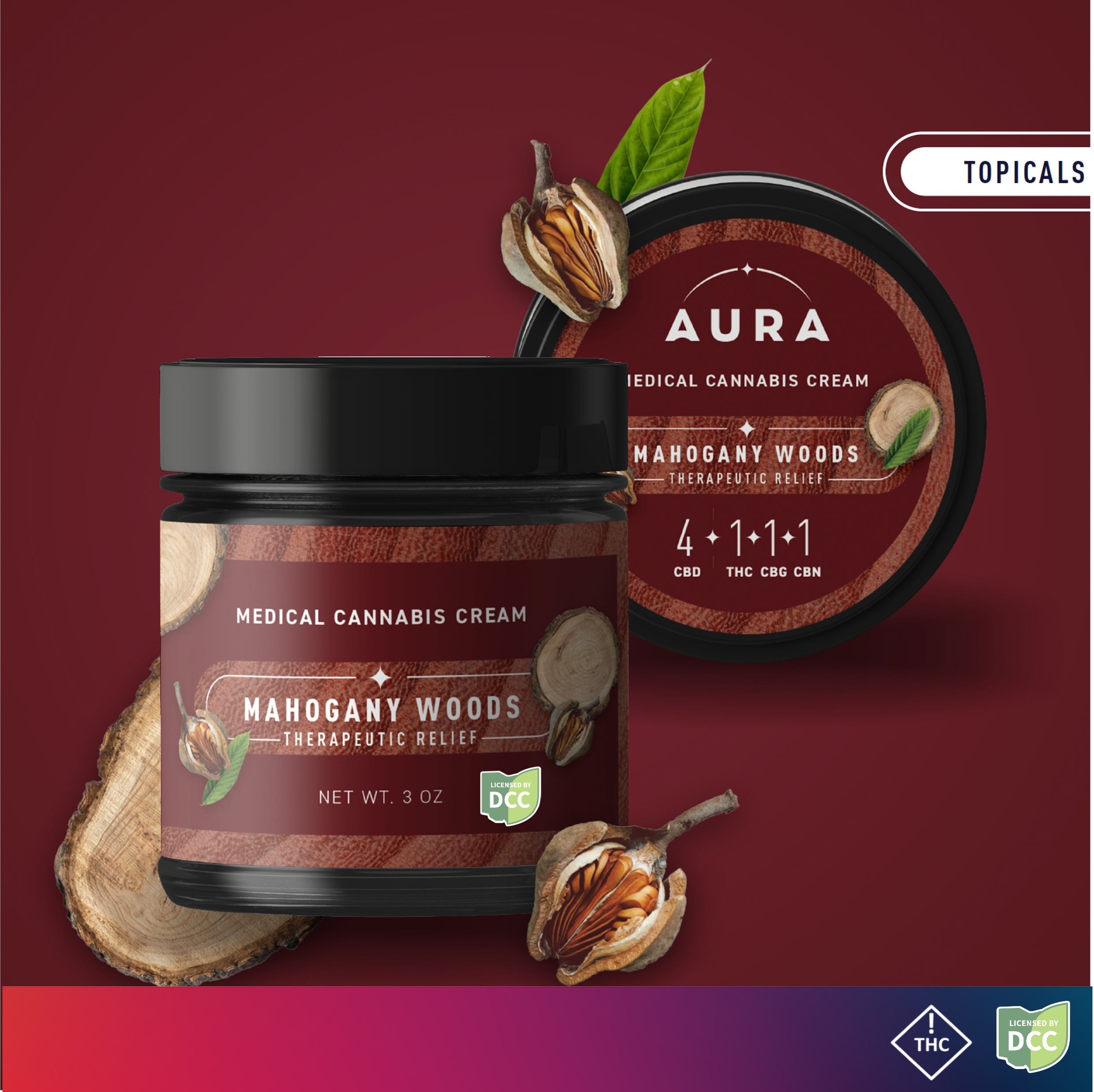 Mahogany Woods Topical Cream 4:1 CBD:THC:CBG:CBN