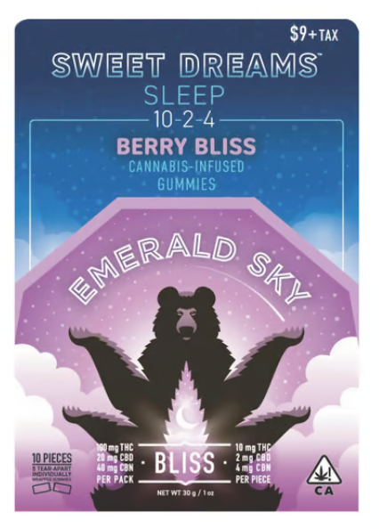 Emerald Sky Sweet Dreams Berry Bliss Indica Gummies 10mgTHC:2mgCBD:4mgCBN 5PK 100MG