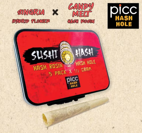 SUSHI HASH HOLE | Preroll | 5pk | Hybrid | Singria | Candy Melt Rosin Infused