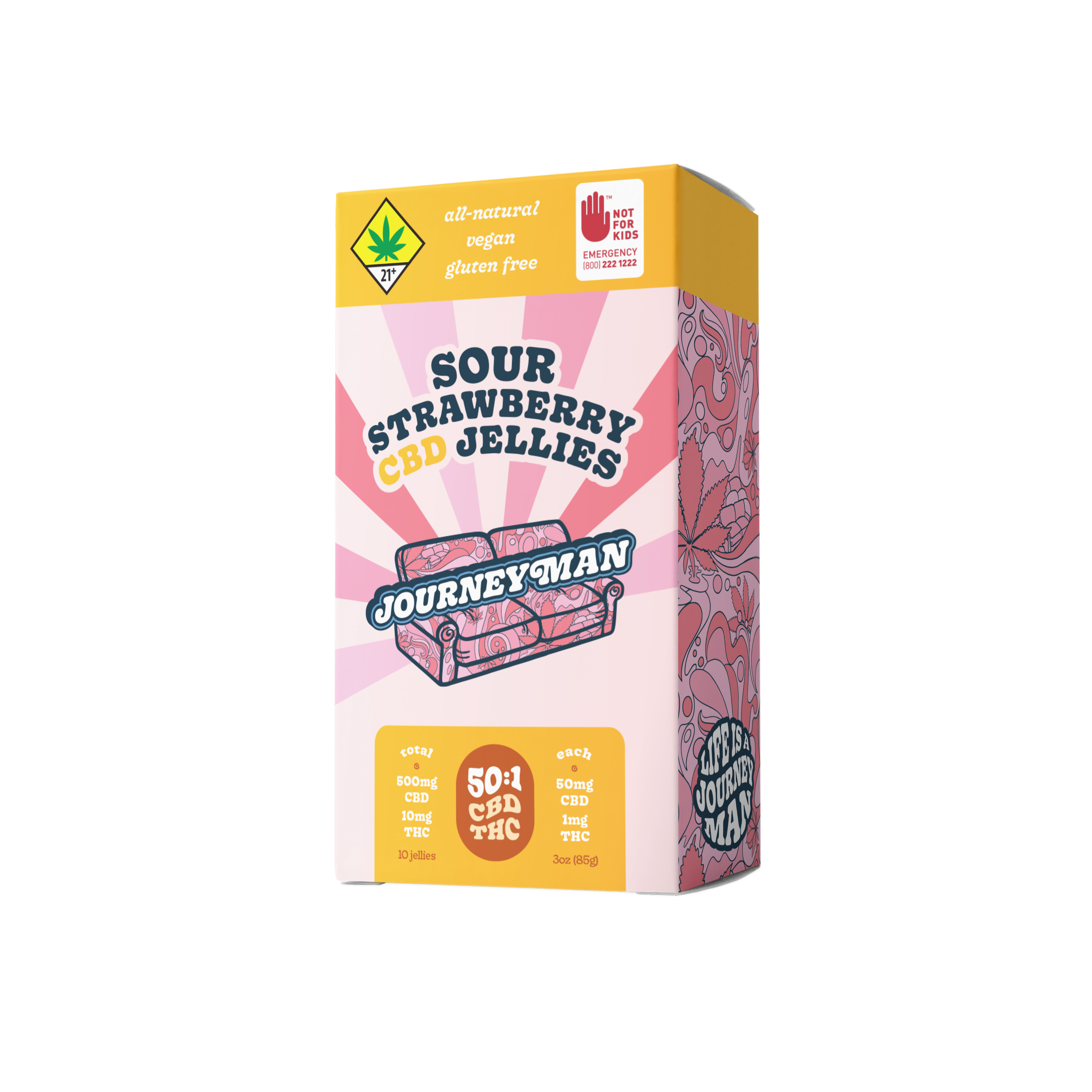 JOURNEYMAN - 50:1 Sour Strawberry CBD Jellies (500mg CBD/10mg THC)