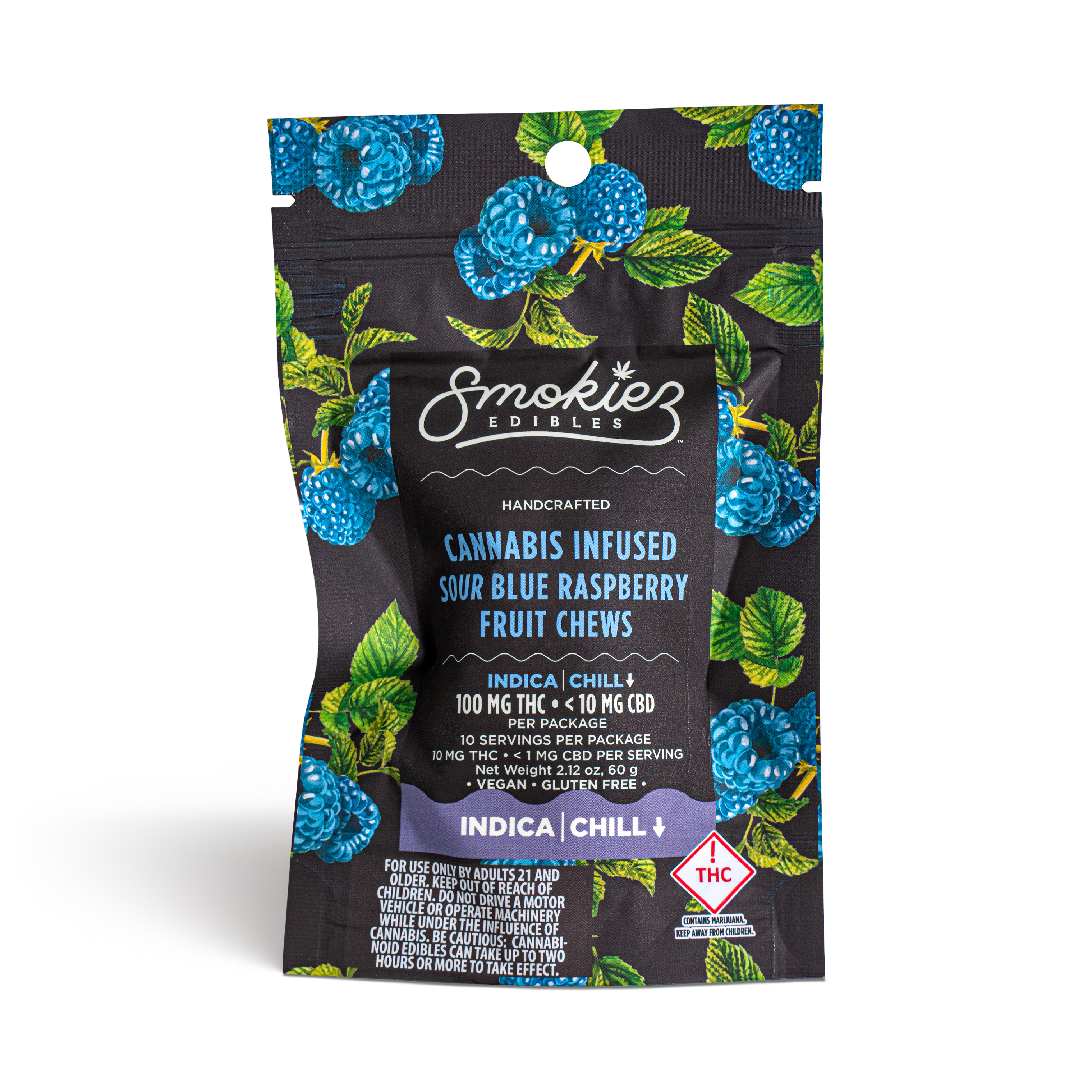Sour Blue Raspberry Fruit Chews - 100mg