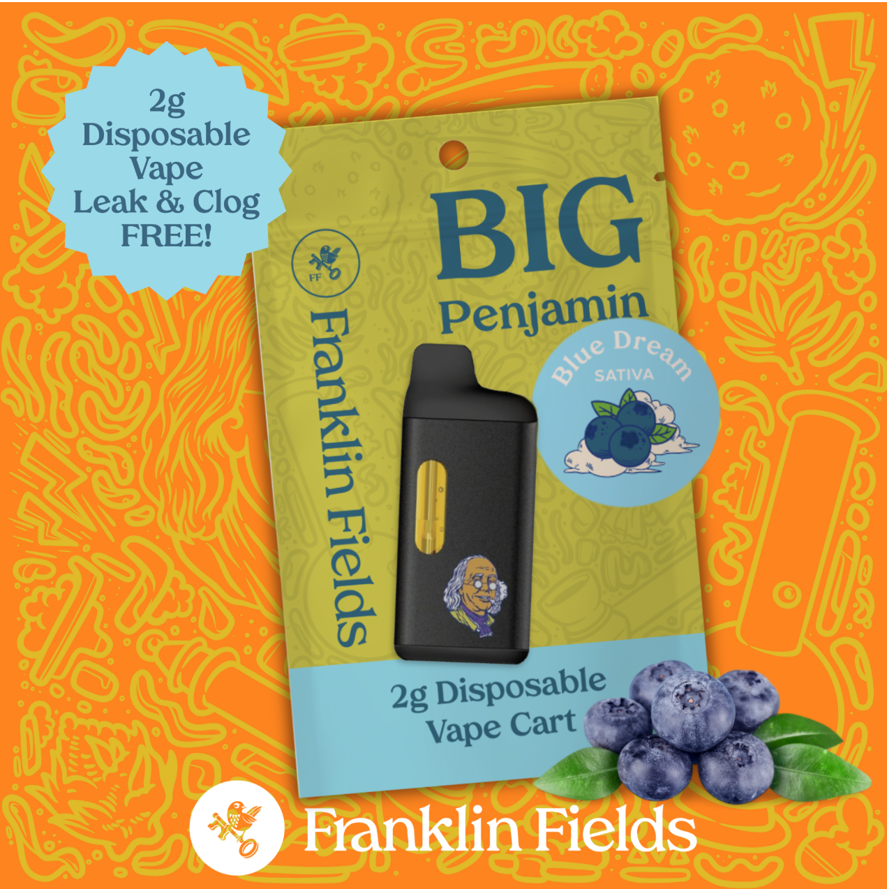 FRANKLIN FIELDS PENJAMIN | 2G DISPSOABLE VAPE |BLUE DREAM