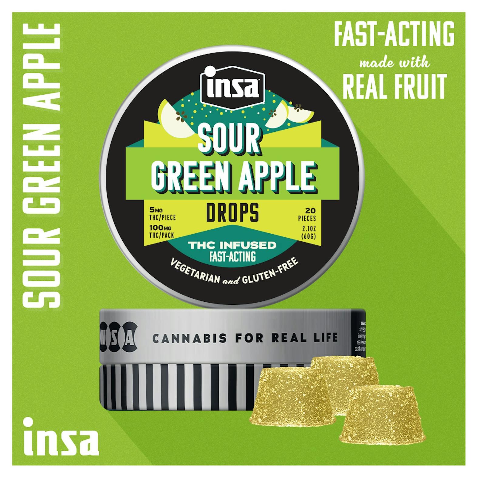 Sour Green Apple Drops | Gummy | 100mg | 20pk