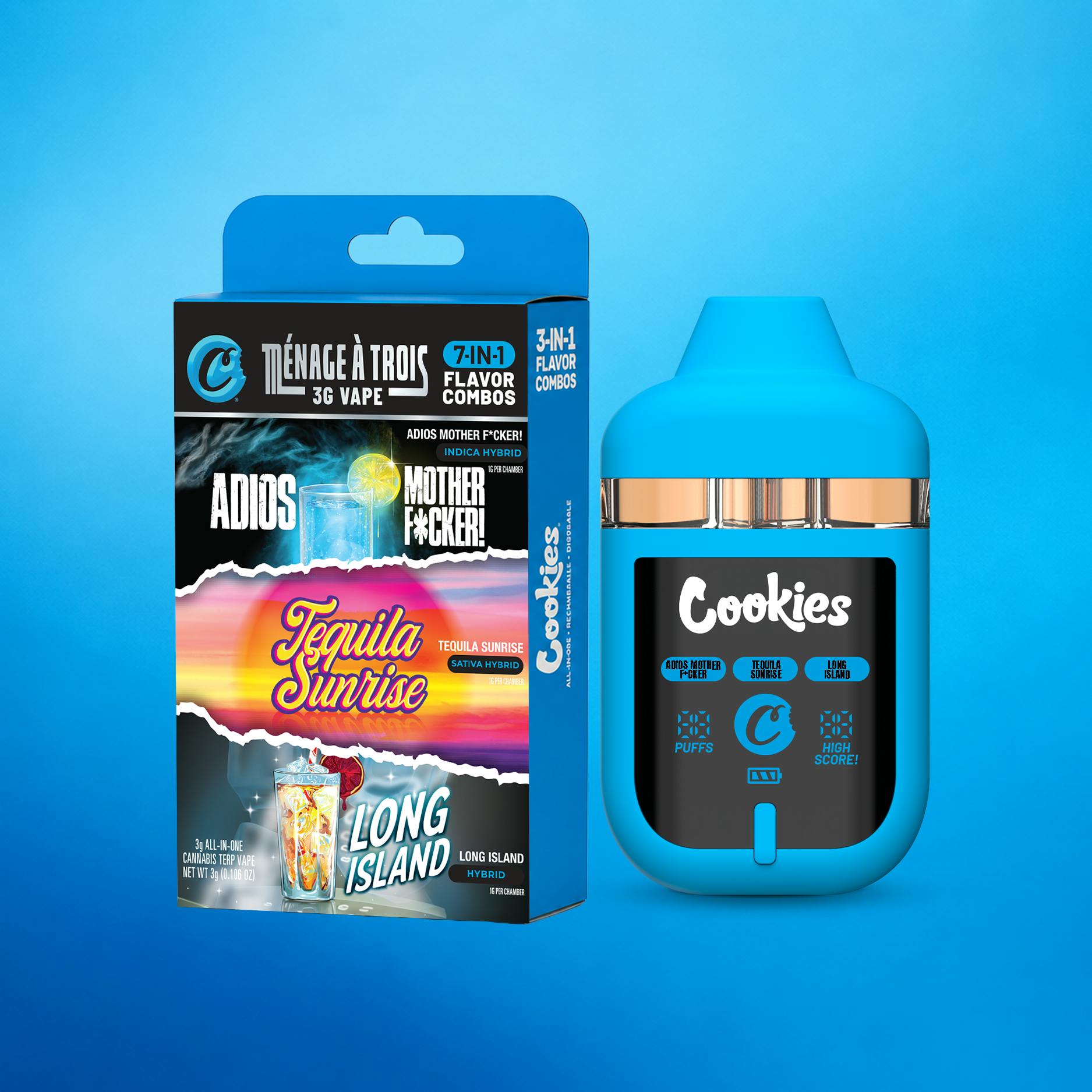 Cookies - 3g Triple Chamber Disposable Vape - Tequila Sunrise x Adios MF x Long Island