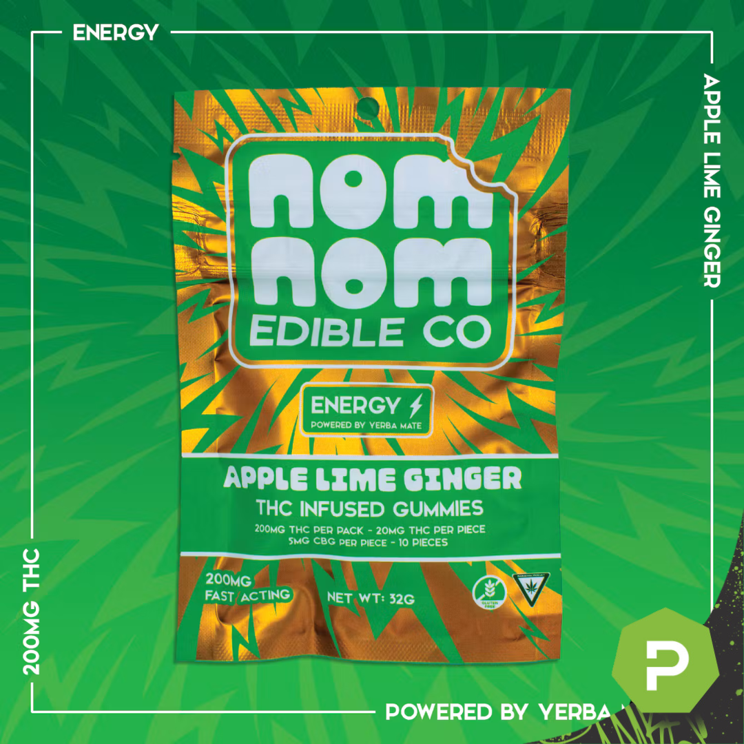 Nom Nom Edible Co | 200mg Gummies | Apple Lime Ginger Energy (4:1 THC:CBG)