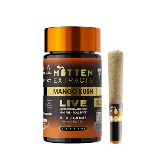 Mitten Extracts Infused Live Sauce Multipack Pre-Rolls 5x.7g (3.5g) - Mango Kush