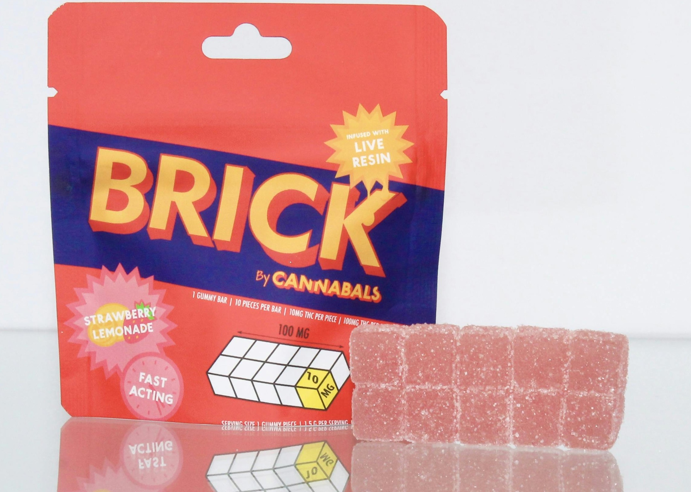 BRICK | Gummies | 10pc | Hybrid | Strawberry Lemonade | Live Resin Infused | Fast Acting | 100mg