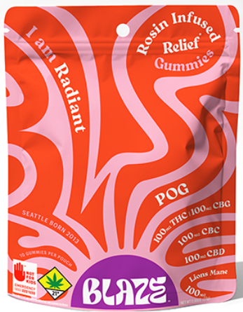 Blaze - CBG:CBC:CBD 1:1:1:1 POG Gummy + Lions Mane 500mg