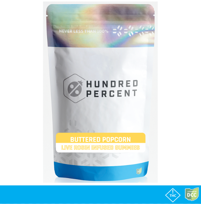 Hundred Percent Labs | Buttered Popcorn 6pc | 60mg Live Rosin Gummies