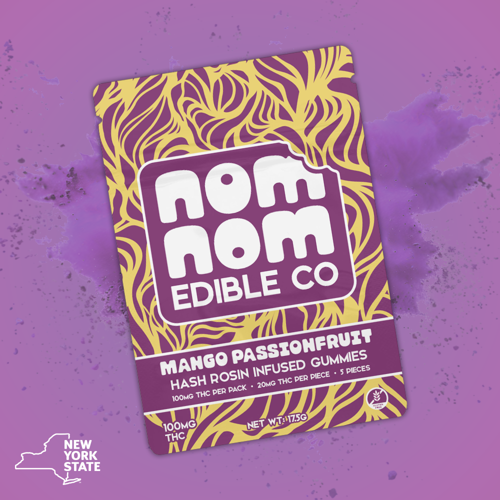 Nom Nom Edible Co. | Mango Passionfruit | 5pk Hash Rosin Gummy | 100mg