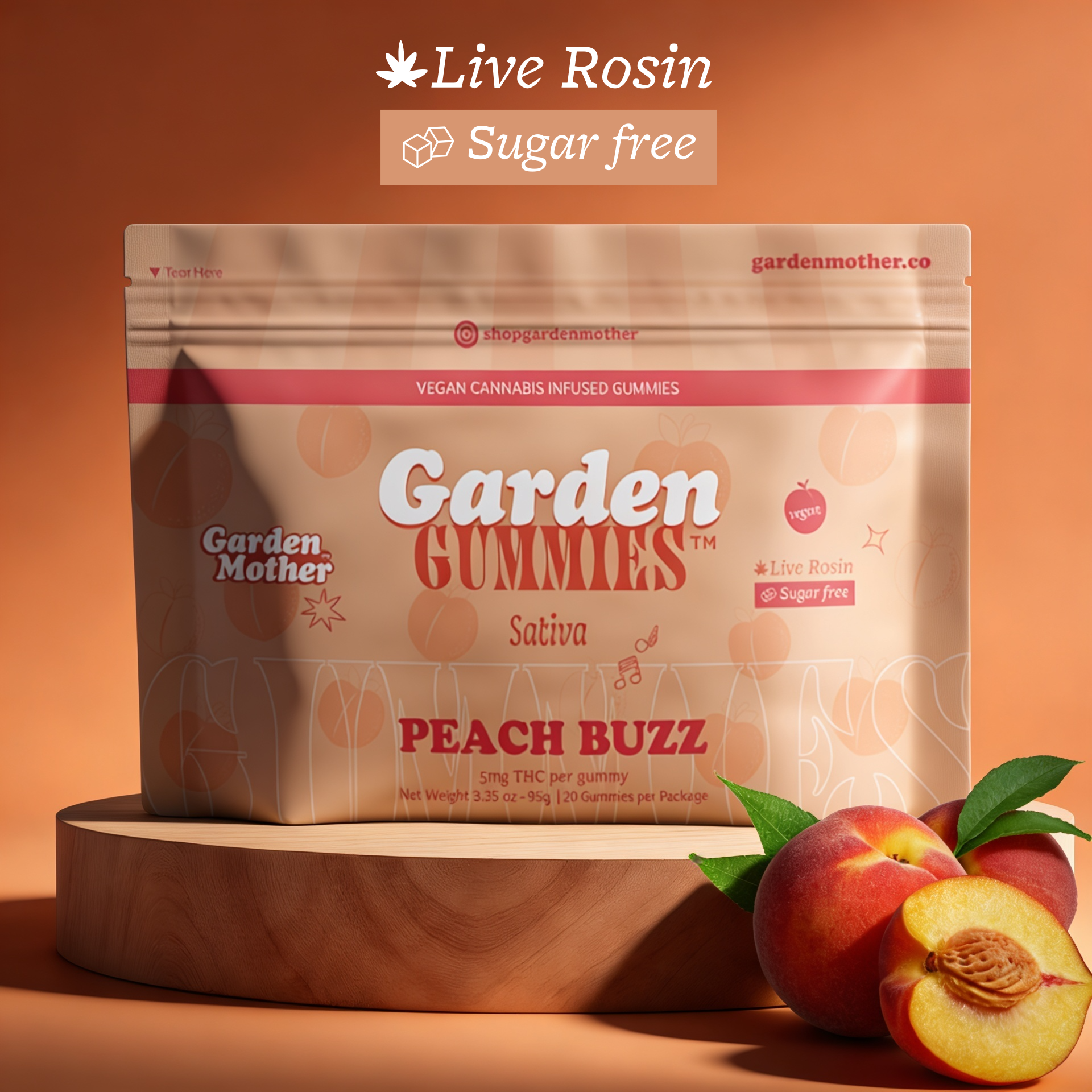 Gummies | Peach Buzz | 100mg | 20pk | Garden Mother product photo
