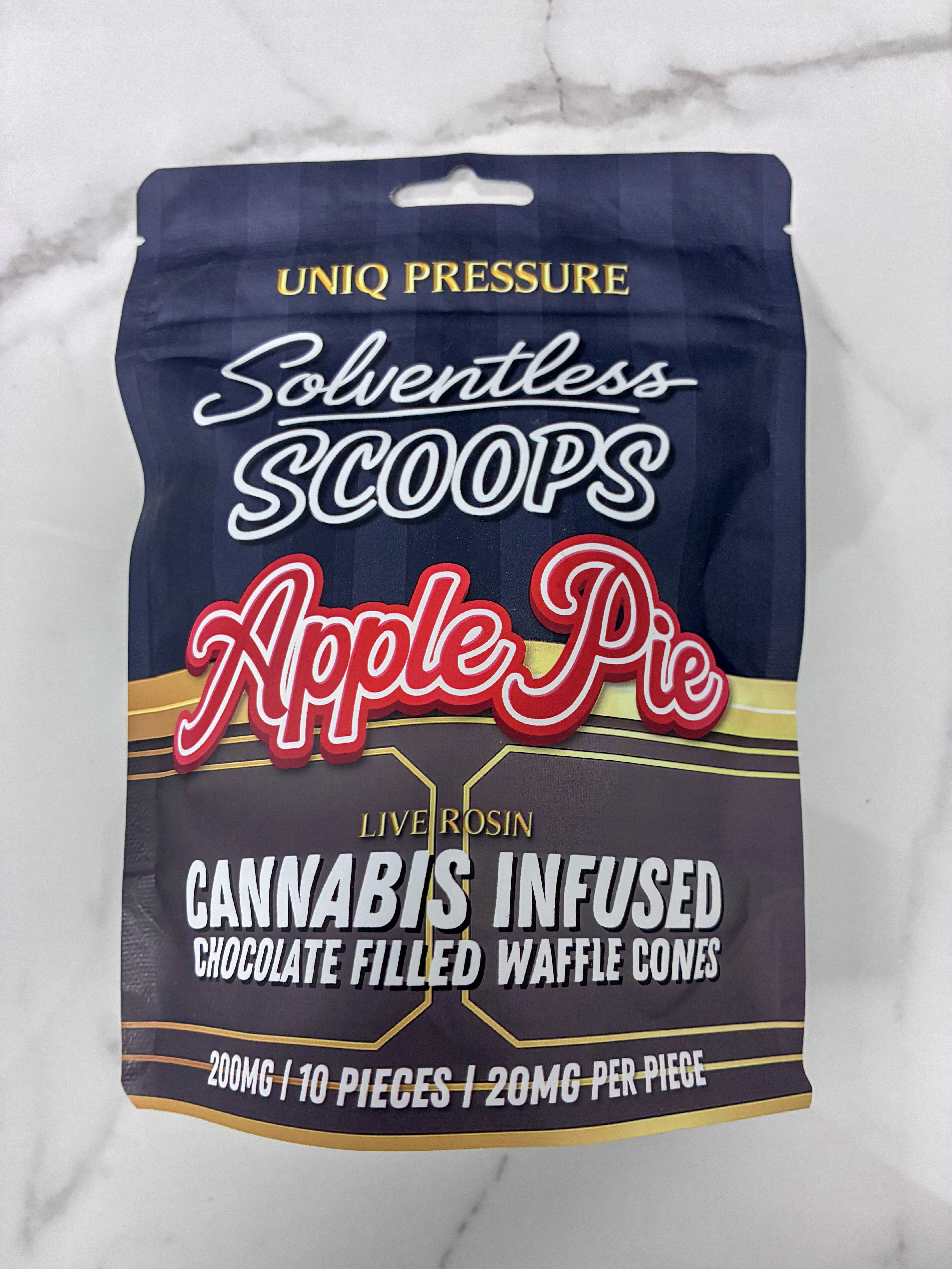 Edibles | Solventless Scoops | Rosin Waffle Cones | Apple Pie | 200mg | Uniq Pressure